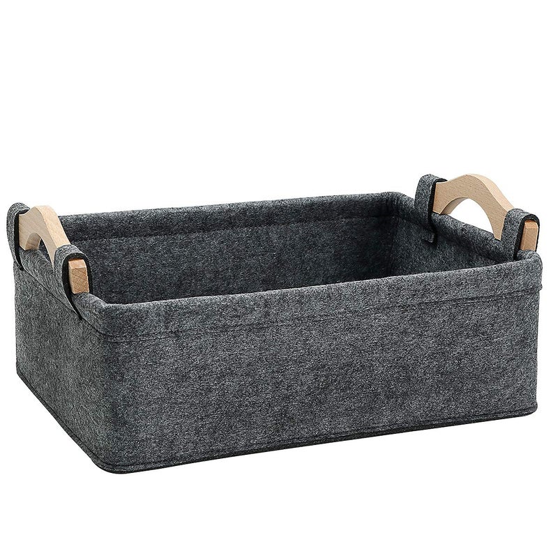 KWLET Small Storage Basket Soft Felt Collapsible Baskets Storage Bins for Cellphone Earphone Chargers Cables Make Up Shelf Fabric Drawers Storage Baskets Cute Storage Baskets Light Gray - Image 1